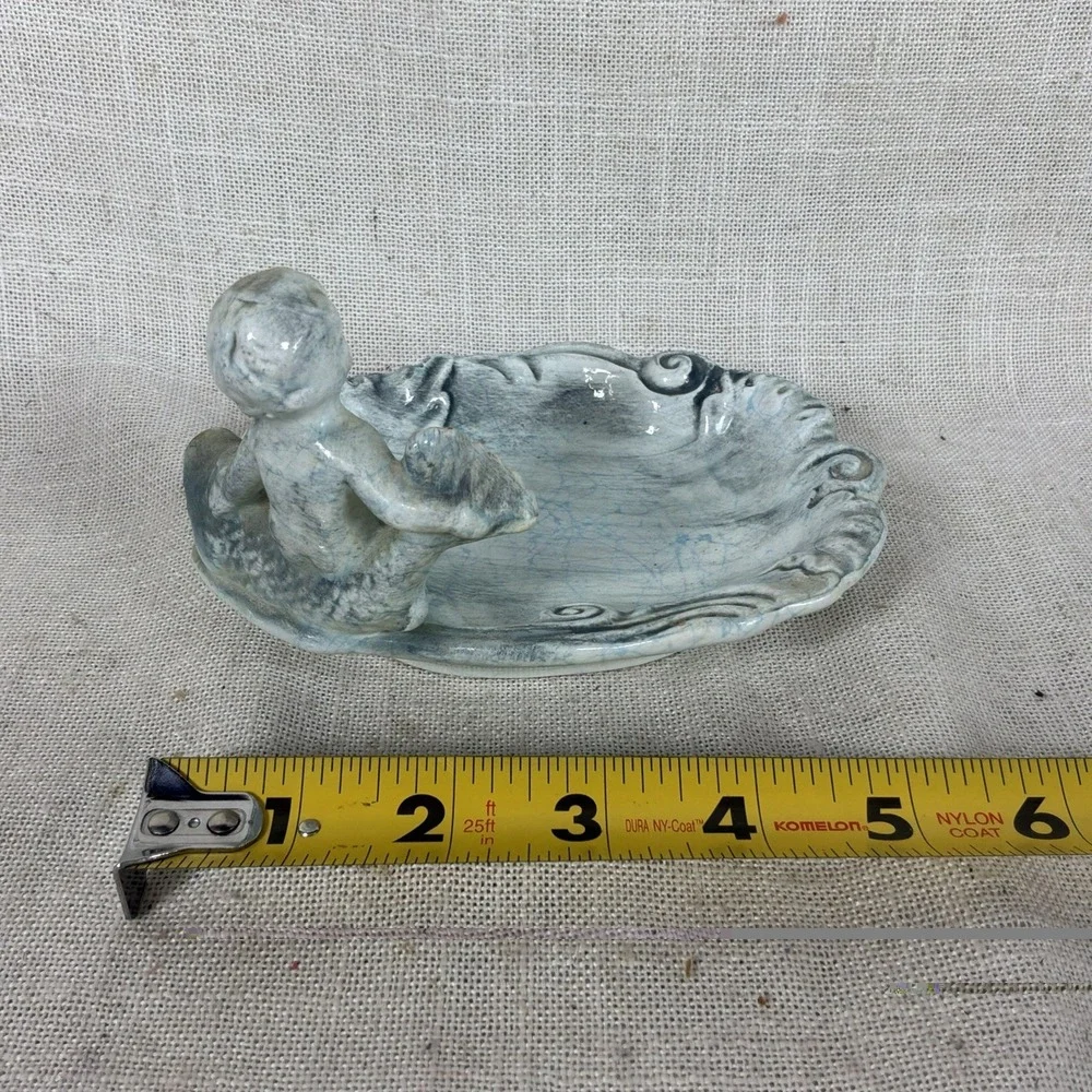 VINTAGE ENESCO Nautical Cherub Boy On Koi Fish Bathroom Soap/Trinket Dish E-4066